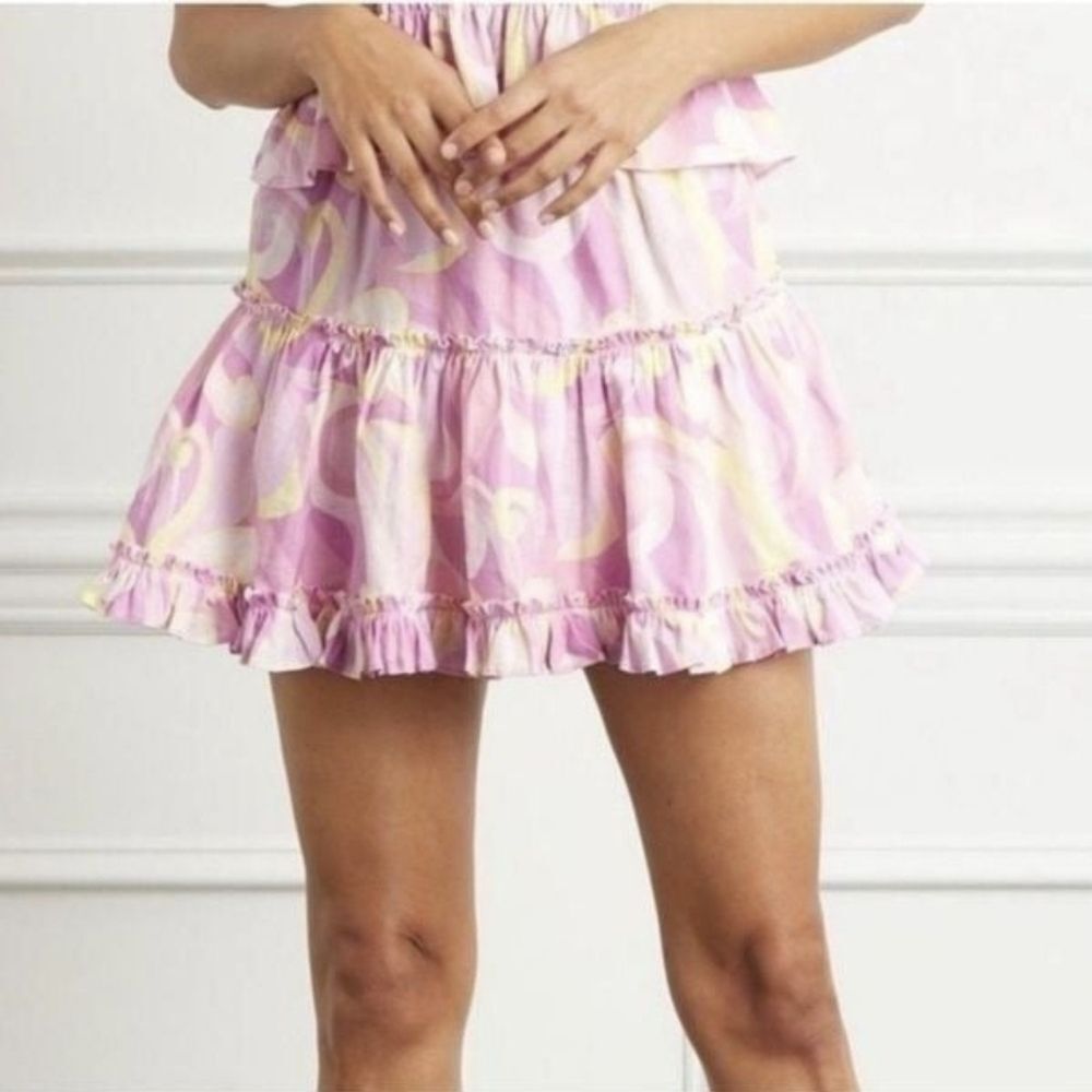 Hill House Pink and Cream Ruffled Mini Skirt size M